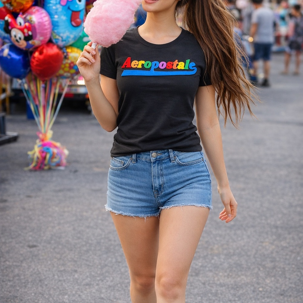 Aeropostale Black Tee with Multicolor Raised Logo